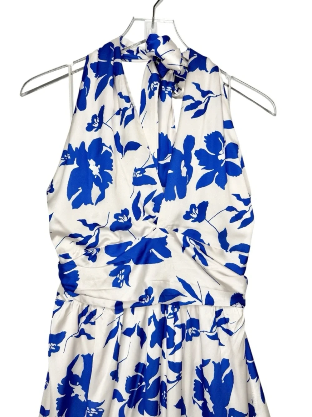 NEW Petal & Pup Allora Blue Floral Women’s Halter Satin Maxi Dress Sz M - Picture 4 of 14